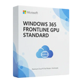3D enterprise software box, Windows 365 Frontline GPU Standard, Microsoft Fluent design, white and blue, clean corporate packaging, soft lighting, premium SaaS product render, white background.
