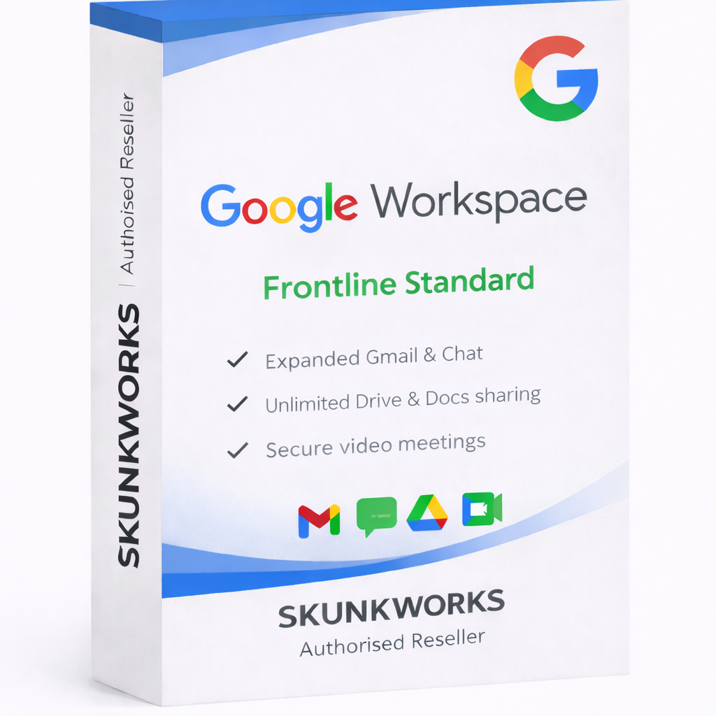 Google Workspace Frontline Standard packaging with Skunkworks branding on a white background