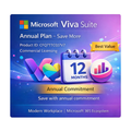 Microsoft Viva Suite promotional graphic with colorful design elements on a white background