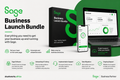 Sage Business Launch Bundle promotional graphic showing Sage-branded software, onboarding, training, implementation support, data migration, and ongoing business support from Skunkworks Africa.
