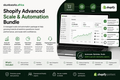 Skunkworks Africa Shopify Advanced Scale and Automation Bundle promotional graphic showing Shopify analytics, workflow automation, inventory sync, customer email flows, performance optimisation, integrations, reporting dashboards, and ongoing growth support.