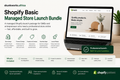 Skunkworks Africa Shopify Basic Managed Store Launch Bundle promotional graphic showing a Shopify online store, mobile storefront, store setup, theme design, product and content setup, essential app installation, payment and shipping setup, testing, and launch handover.