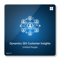 Square software product graphic for Dynamics 365 Customer Insights Unified People, with a dark blue gradient background, white network/people icon, and Windows-style logo in the top right.