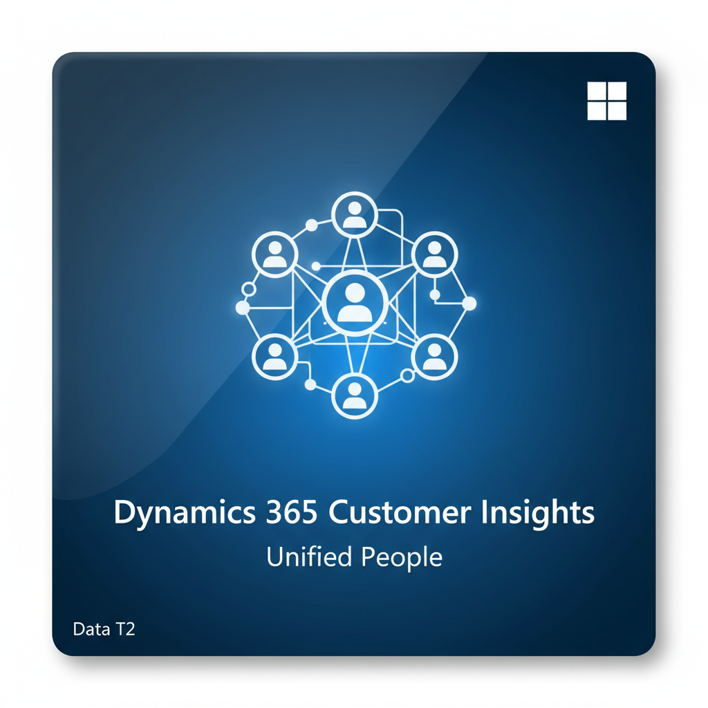 Square software product graphic for Dynamics 365 Customer Insights Unified People, with a dark blue gradient background, white network/people icon, and Windows-style logo in the top right.